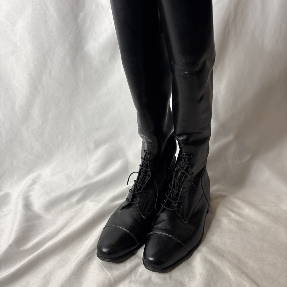 Vtg Konigs Tall Leather Black Riding Boots US 9.5 UK 7.5 Slim 34 Calf 53 Height